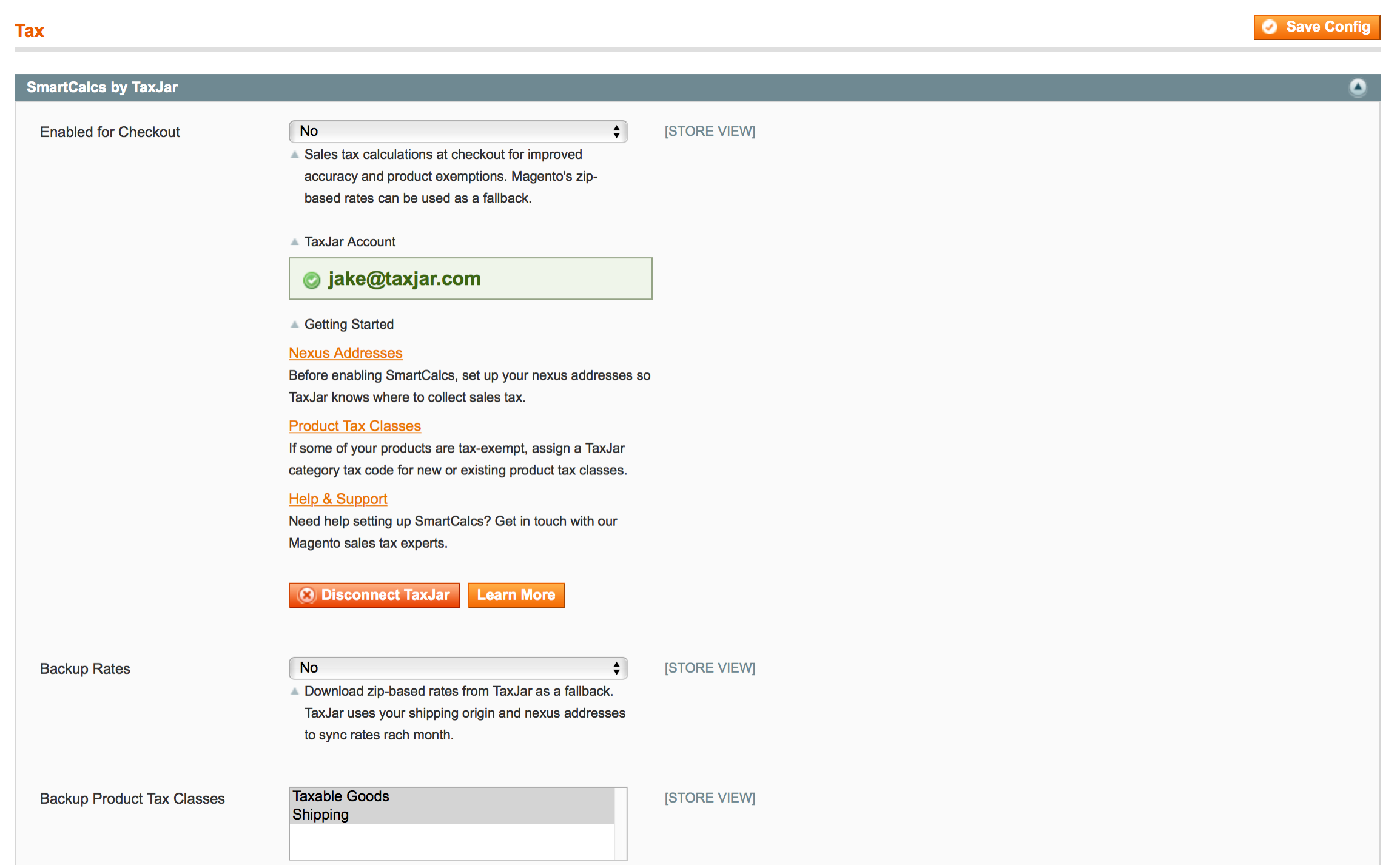 TaxJar Configuration After Connection