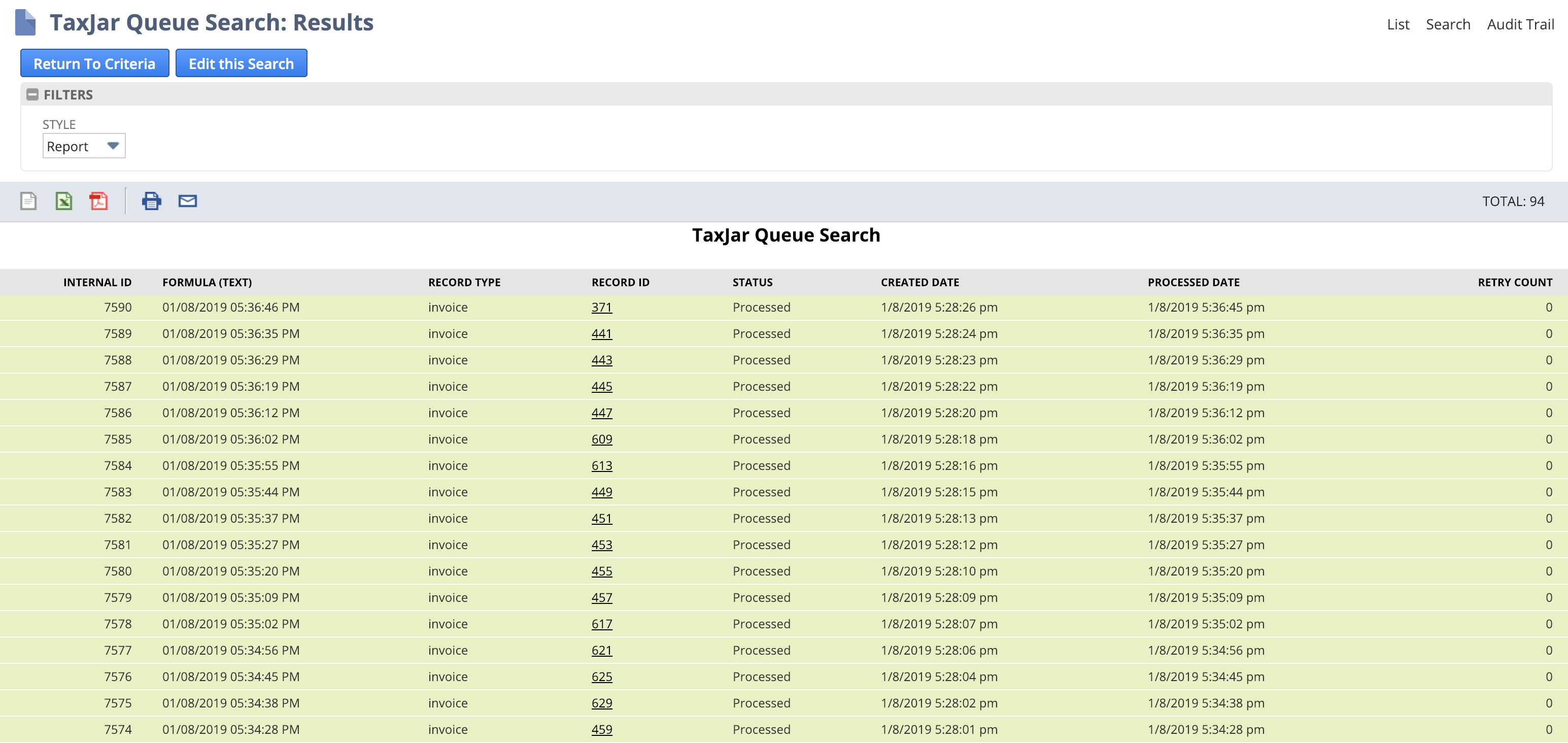 TaxJar Queue Report