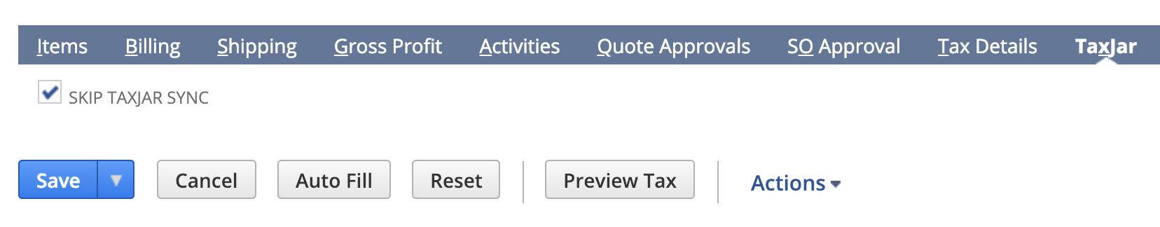 TaxJar Skip TaxJar Sync Checkbox