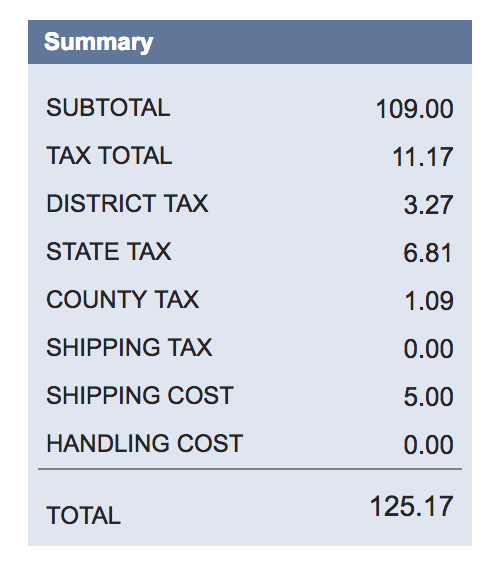 SuiteTax Sales Tax Summary