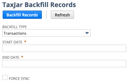 TaxJar Backfill Transactions