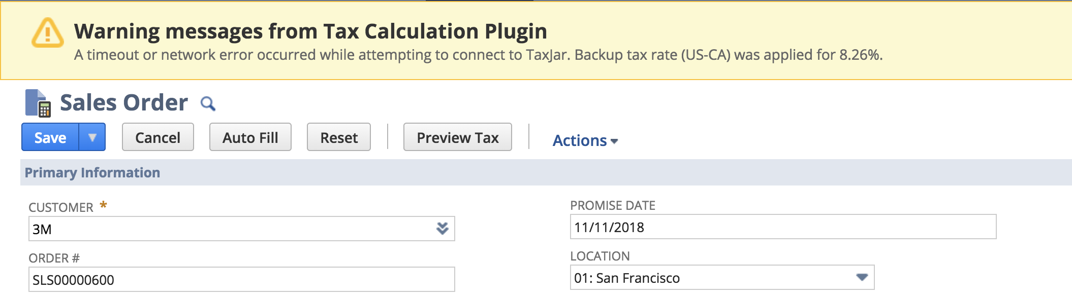 TaxJar Backup Rates
