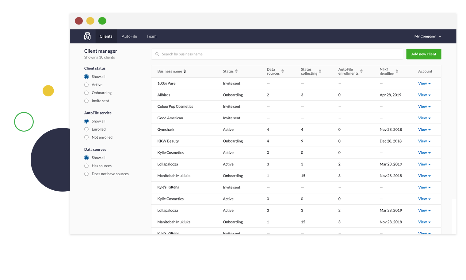 Client Manager Screenshot TaxJar Plus